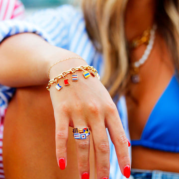 Letter E, Nautical Flag Gold Mini Ring