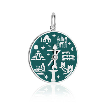 7 Wonders Of The World Spinner Green Enamel, Silver