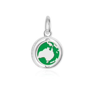 Australia Continent Spinner Charm, Silver, Green Enamel