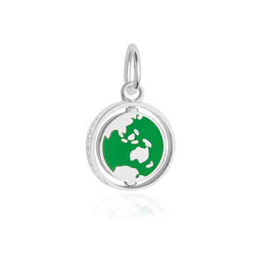 Australia Continent Spinner Charm, Silver, Green Enamel