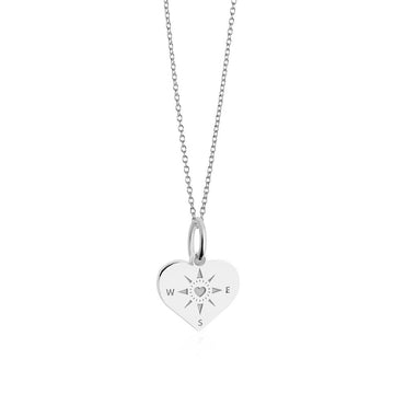 Compass Heart Necklace, Silver