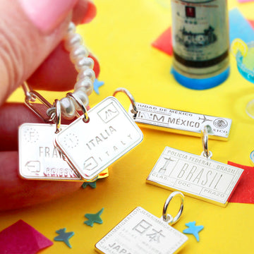 4 Silver Passport Stamp Charms Set