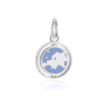 Europe Continent Spinner Charm, Silver, Light Blue Enamel