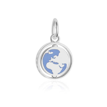 Europe Continent Spinner Charm, Silver, Light Blue Enamel