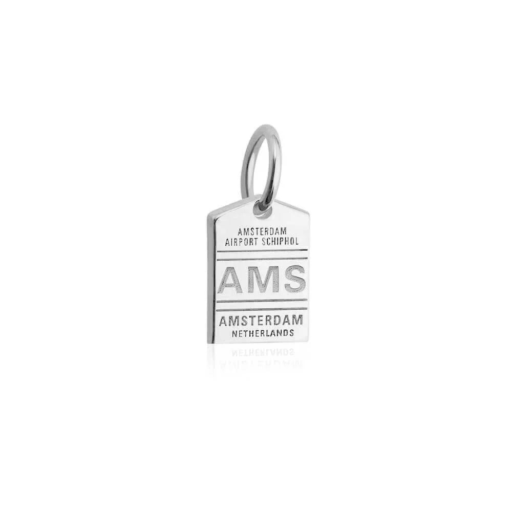 Amsterdam AMS Luggage Tag Charm, Silver Mini