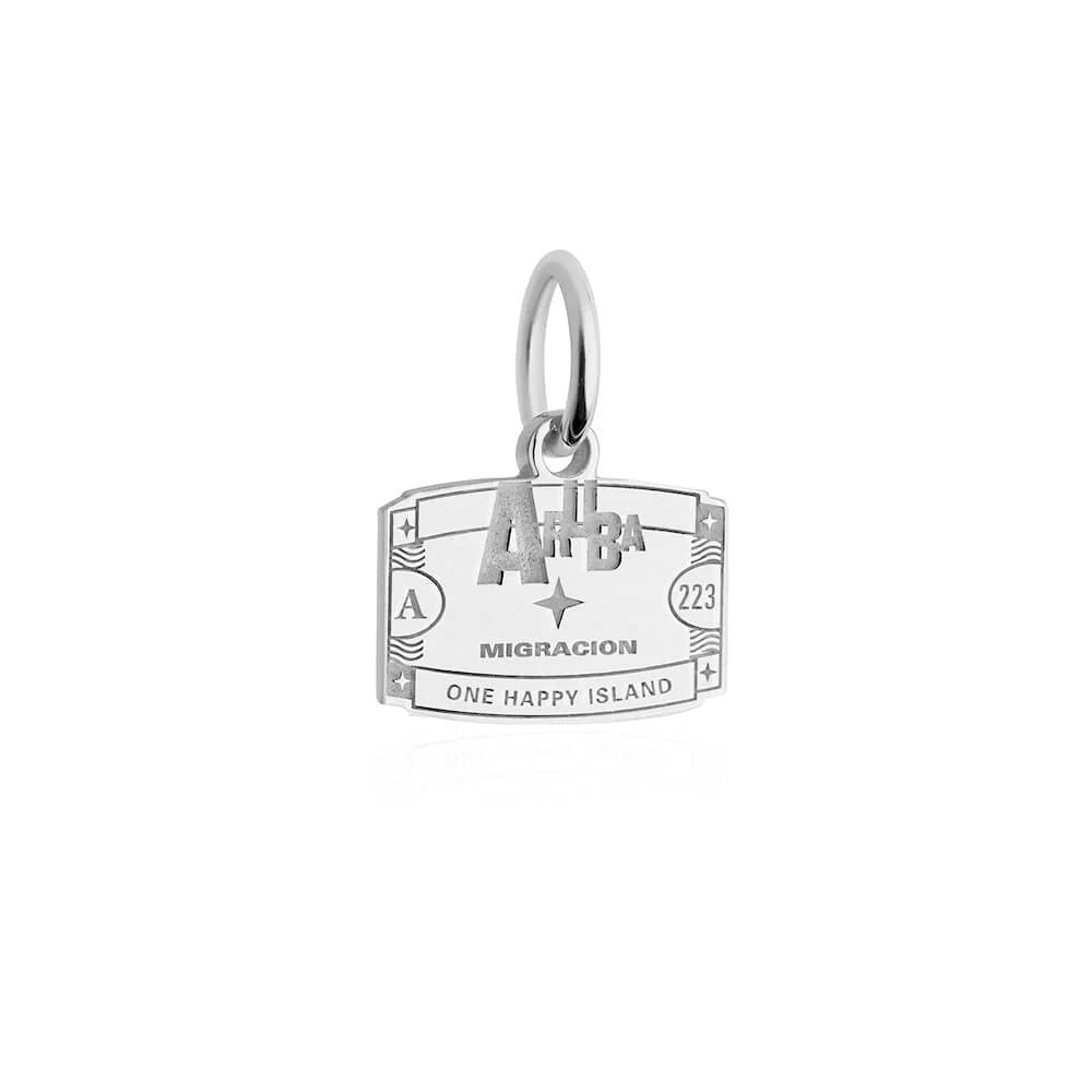 Aruba Passport Stamp Charm, Silver Mini