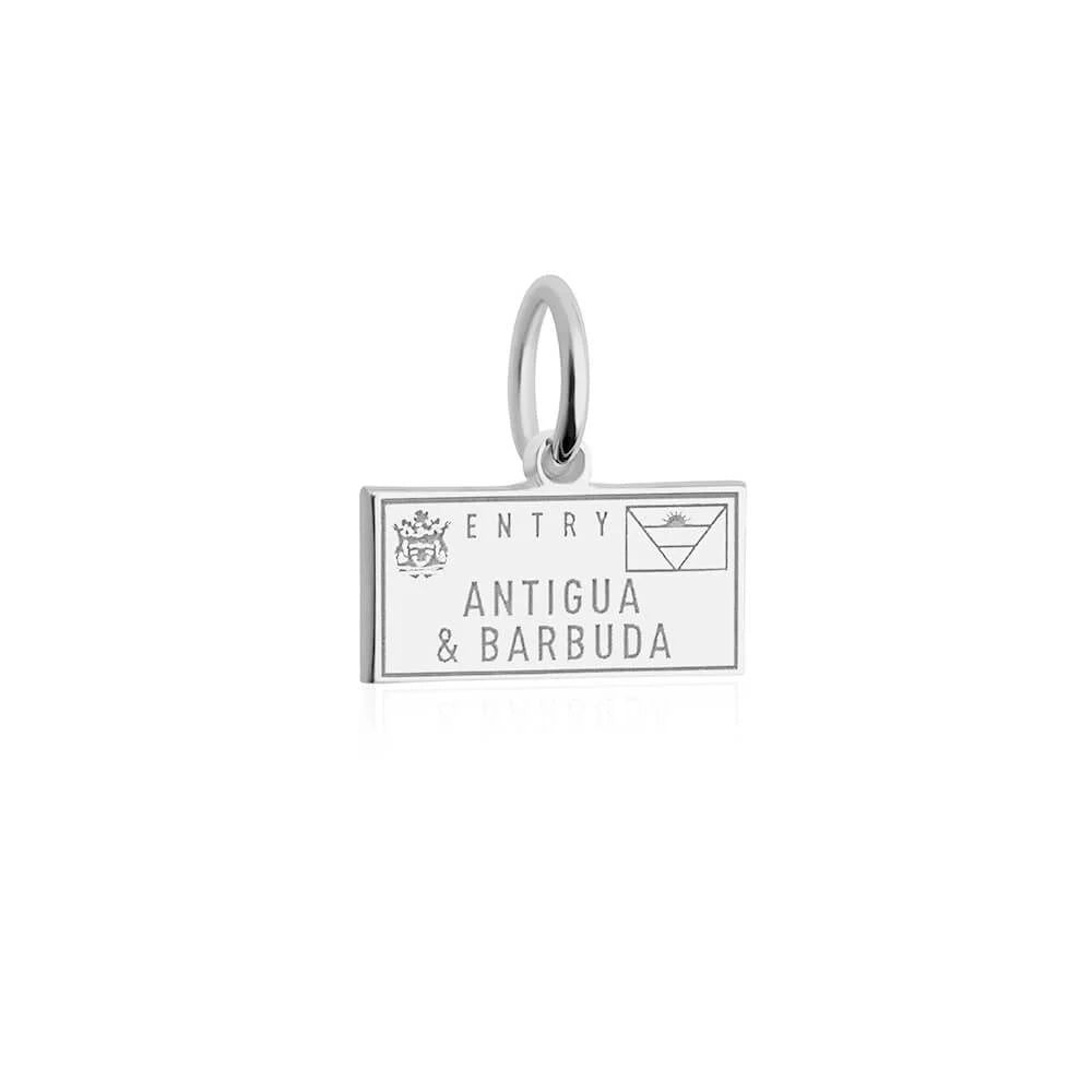 Antigua and Barbuda Passport Stamp Charm, Silver Mini