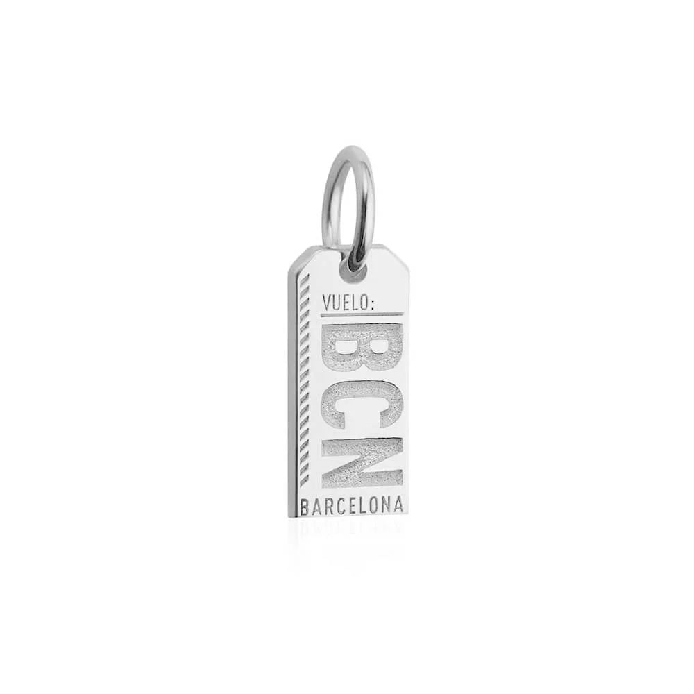 Barcelona Spain BCN Luggage Tag Charm, Silver Mini