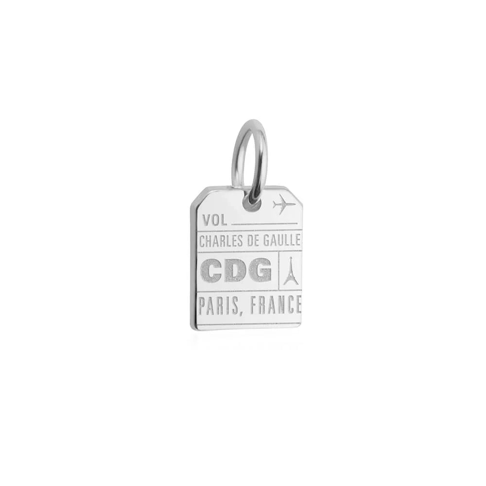 Paris France CDG Luggage Tag Charm, Silver Mini