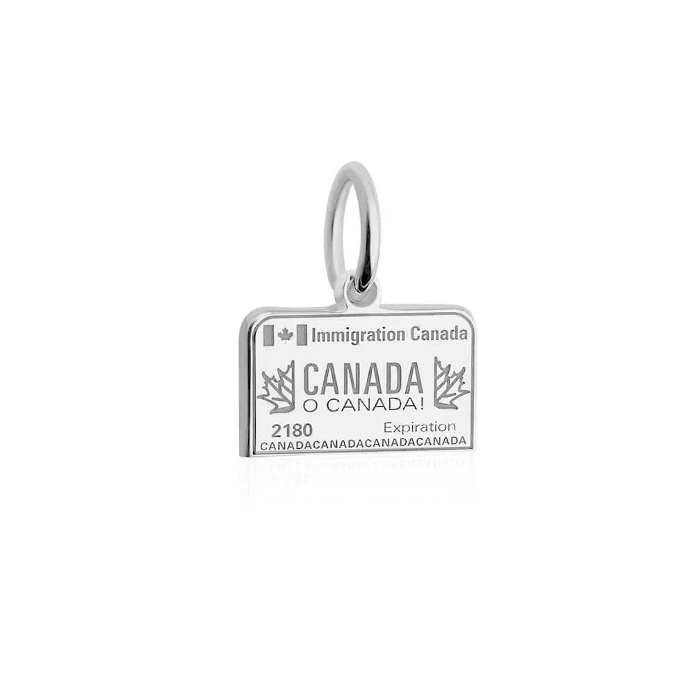 Canada Passport Stamp Charm, Silver Mini