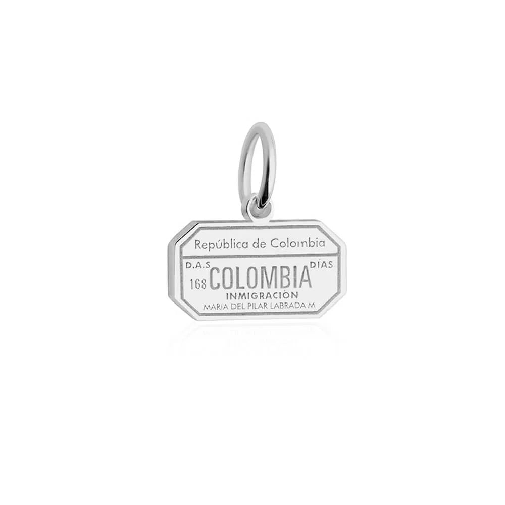 Colombia Passport Stamp Charm, Silver Mini