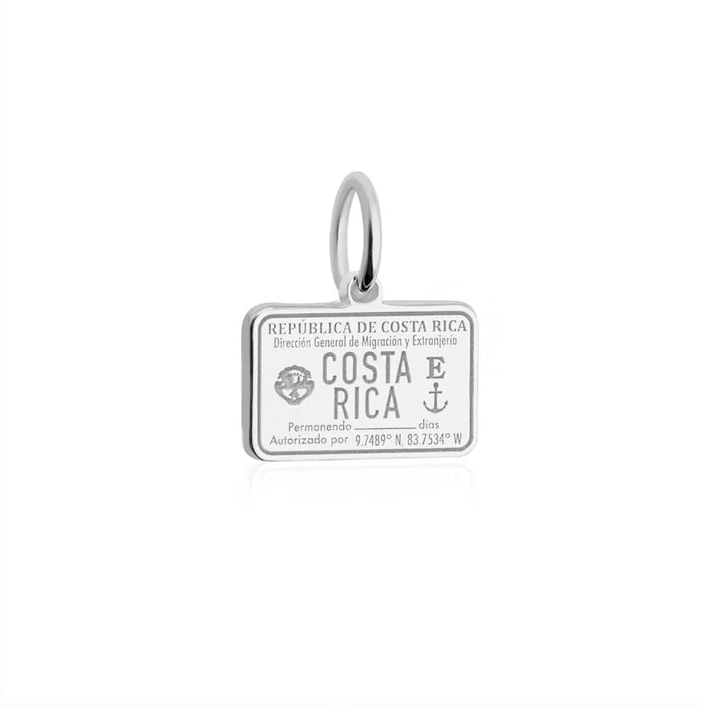 Costa Rica Passport Stamp Charm, Silver Mini