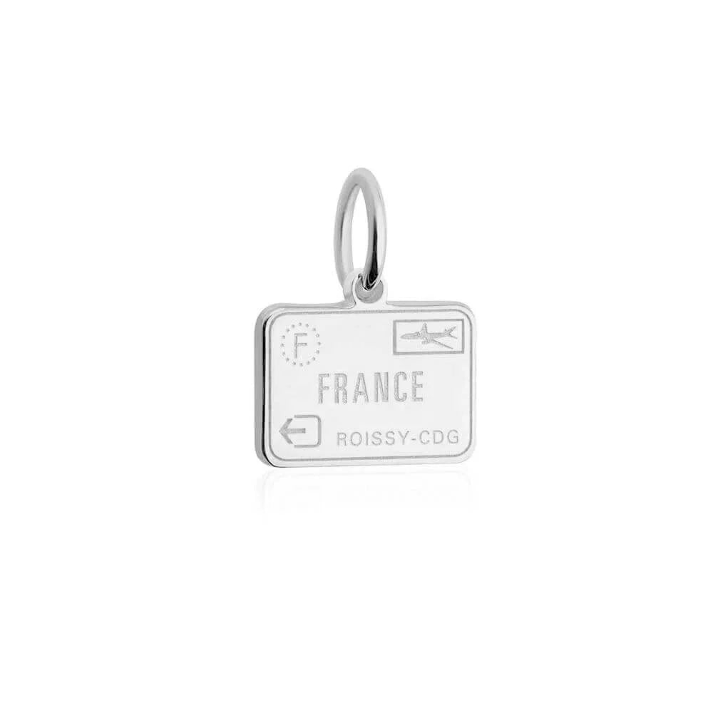 France Passport Stamp Charm, Silver Mini