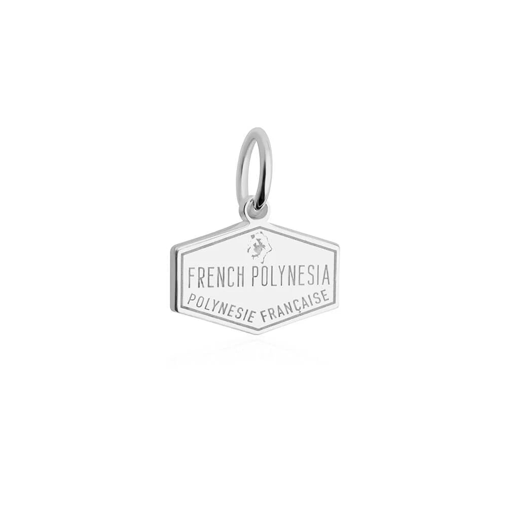 French Polynesia Passport Stamp Charm, Silver Mini