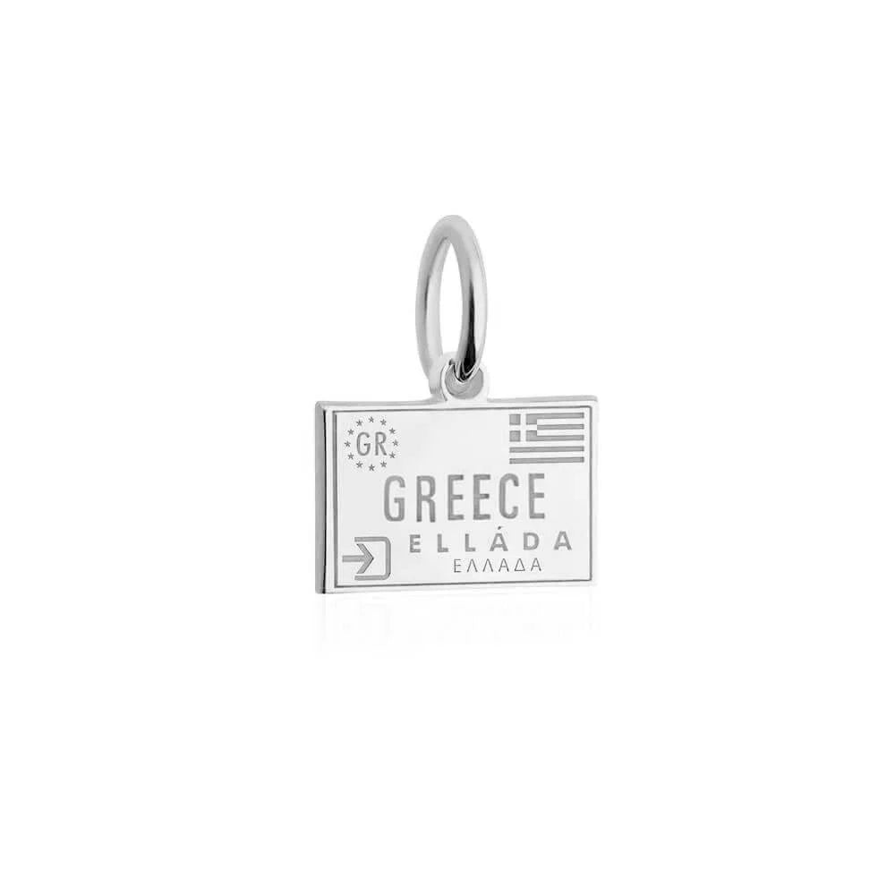 Greece Passport Stamp Charm, Silver Mini