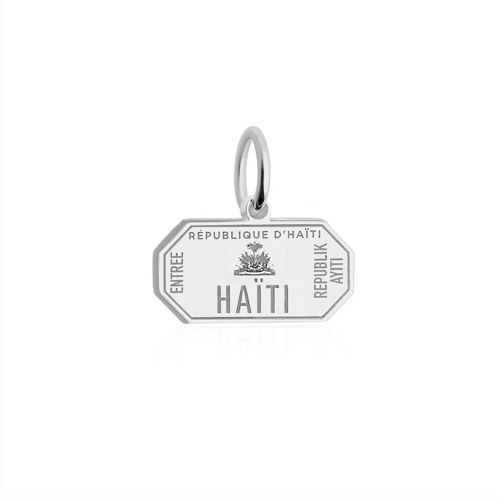 Haiti Passport Stamp Charm, Silver Mini