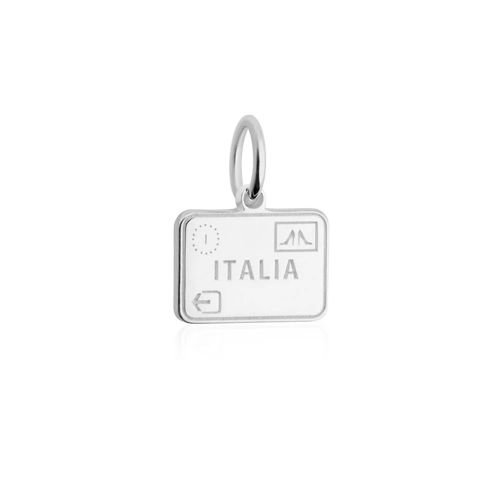 Italy Passport Stamp Charm, Silver Mini