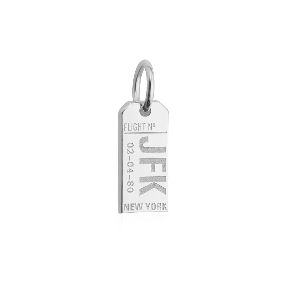 New York USA JFK Luggage Tag Charm, Silver Mini