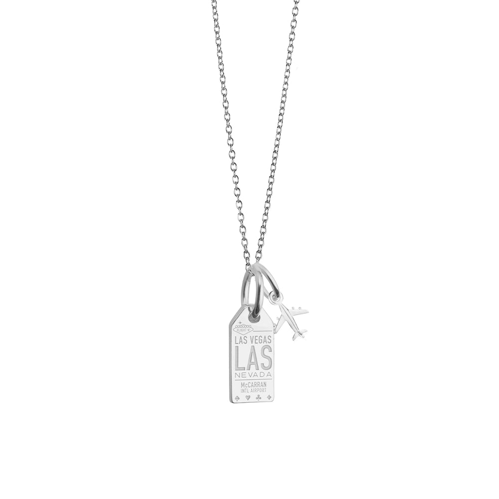 Las Vegas Mini Luggage Tag Necklace Silver