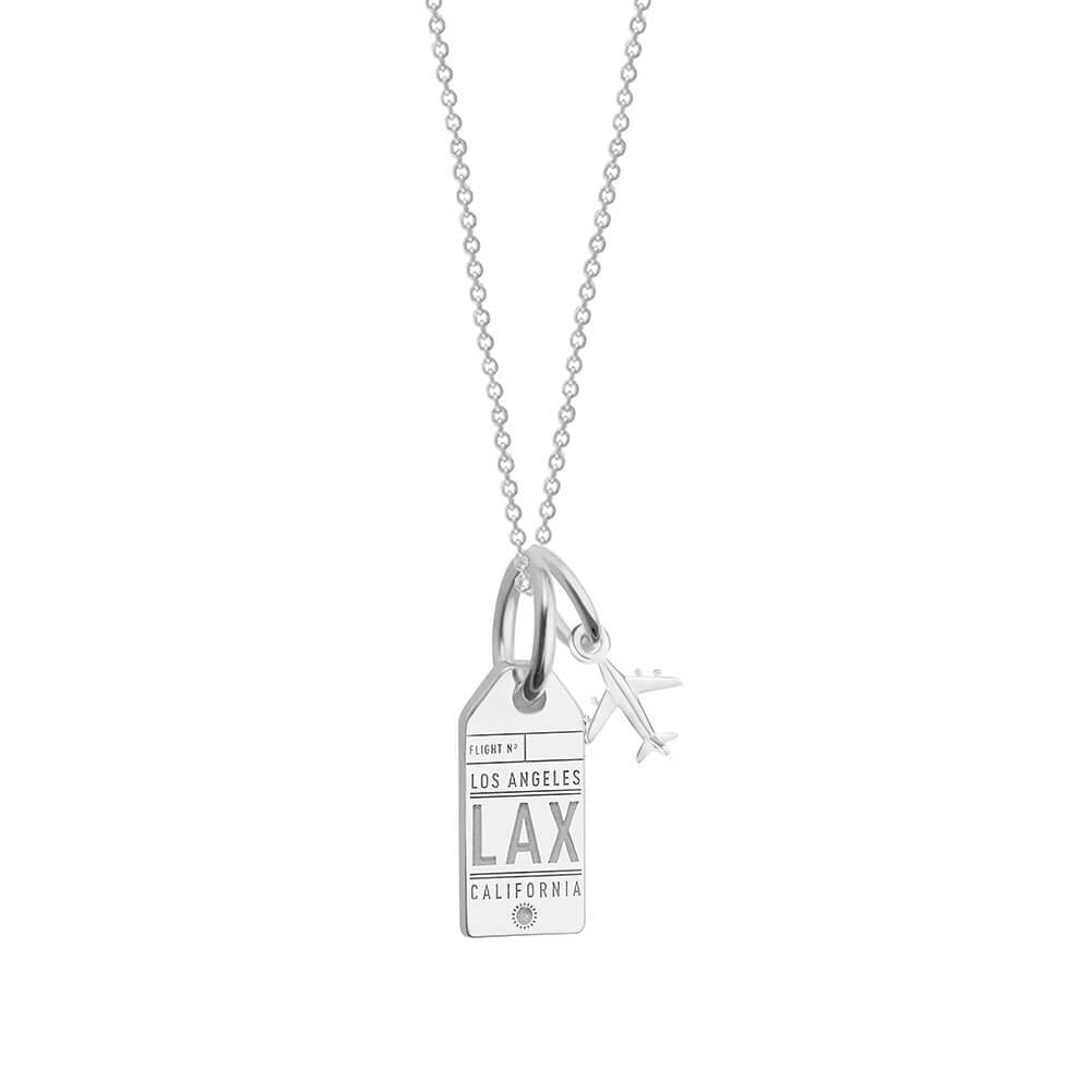 Los Angeles Mini LAX Luggage Tag Necklace, Silver