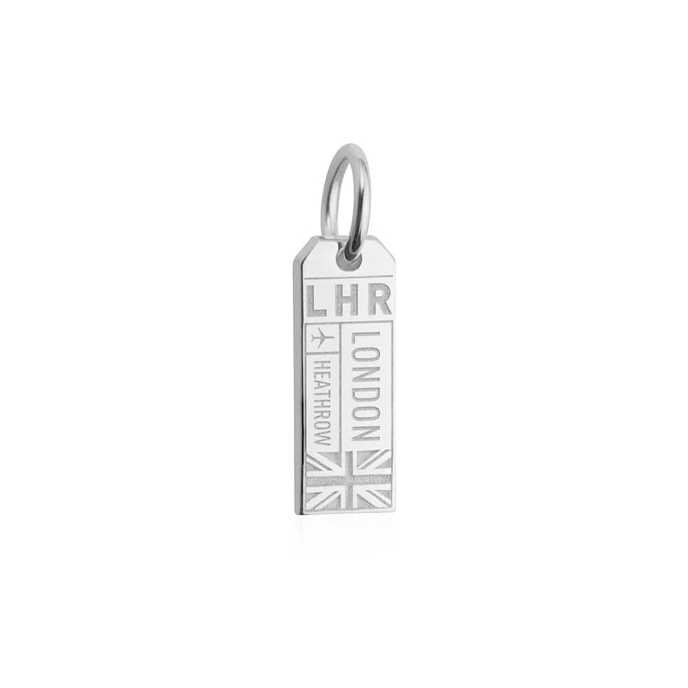 London LHR Luggage Tag Charm, Silver Mini