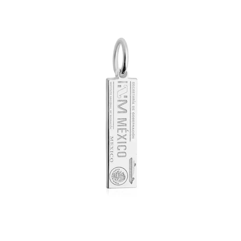 Mexico Passport Stamp Charm, Silver Mini