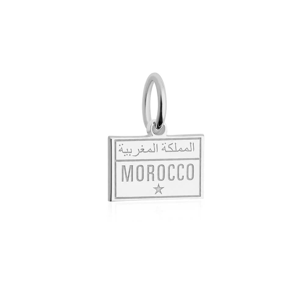 Morocco Passport Stamp Charm, Silver Mini