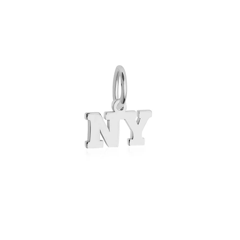 New York NY Block Letter Charm, Silver Mini