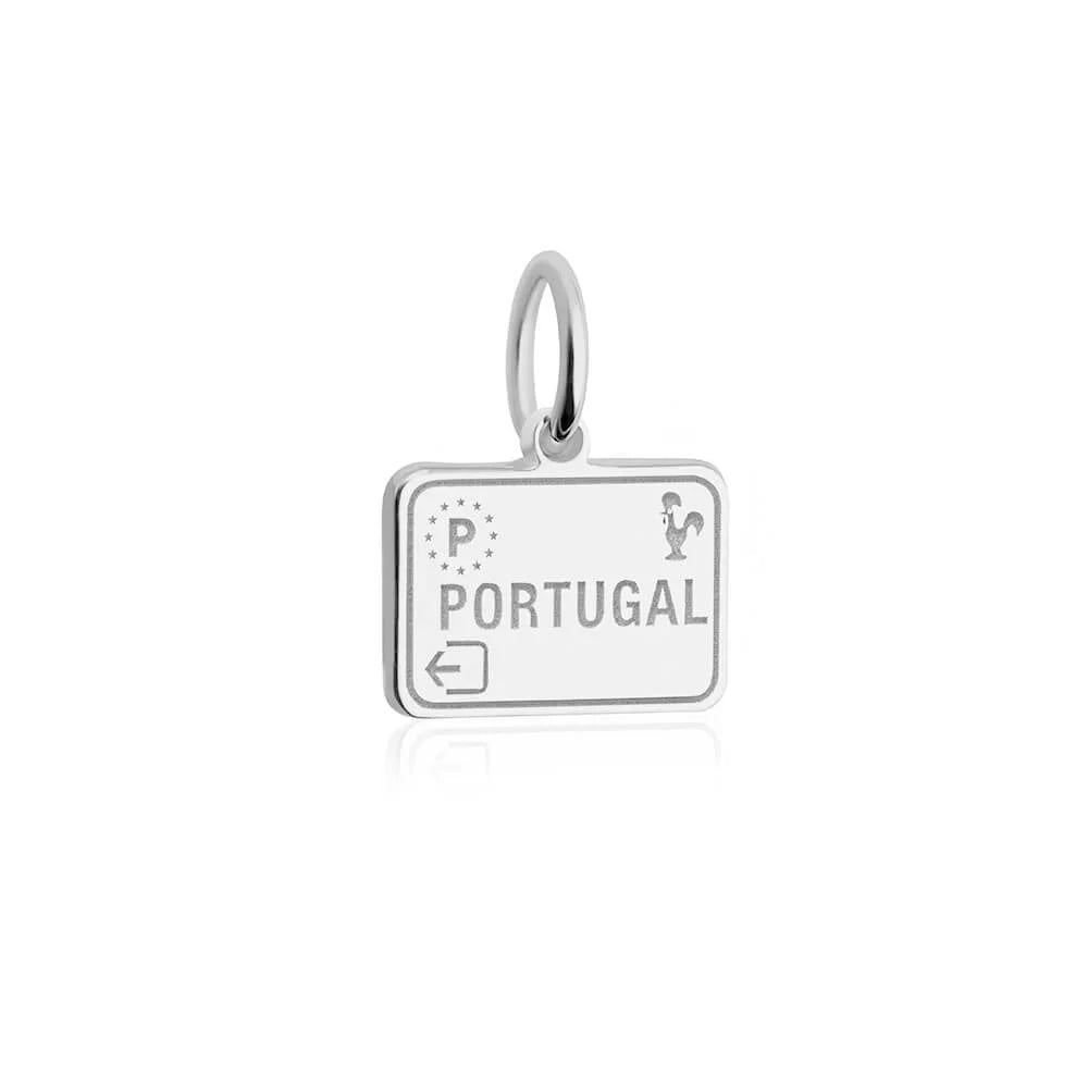Portugal Passport Stamp Charm, Silver Mini