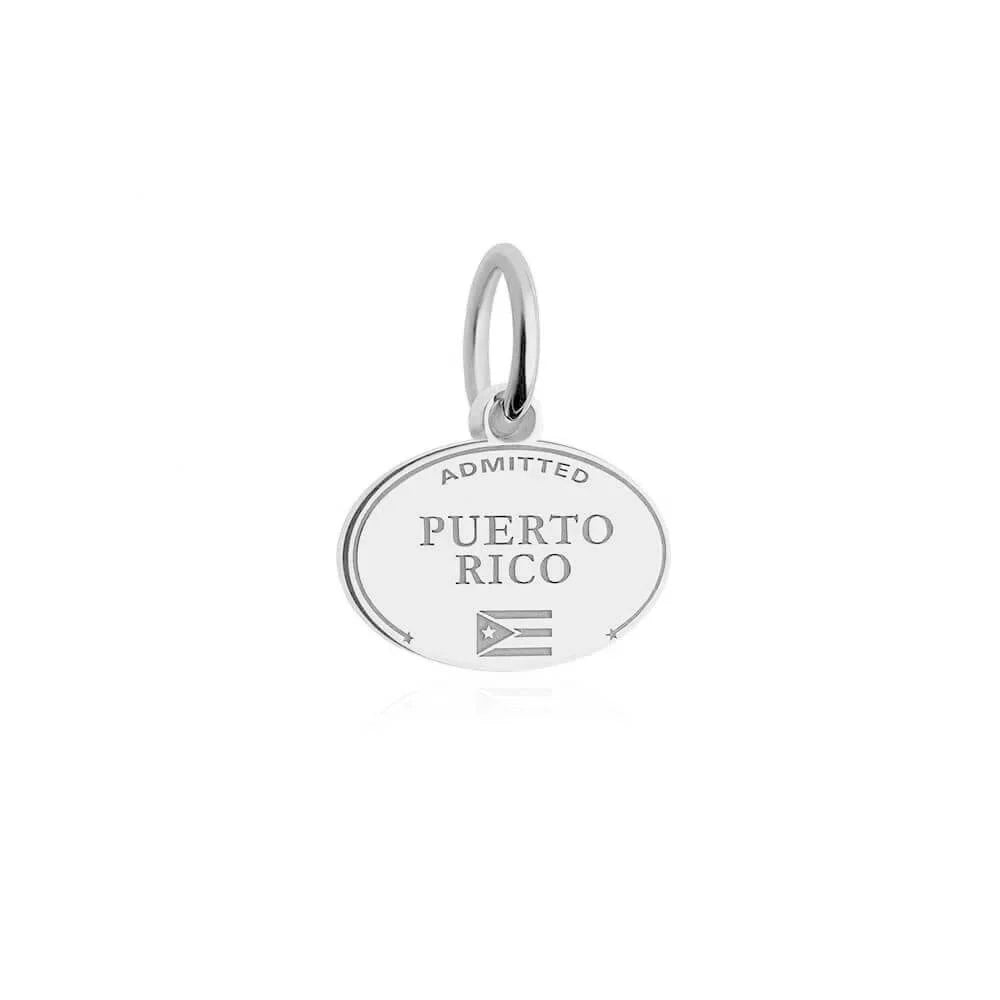 Puerto Rico Passport Stamp Charm, Silver Mini