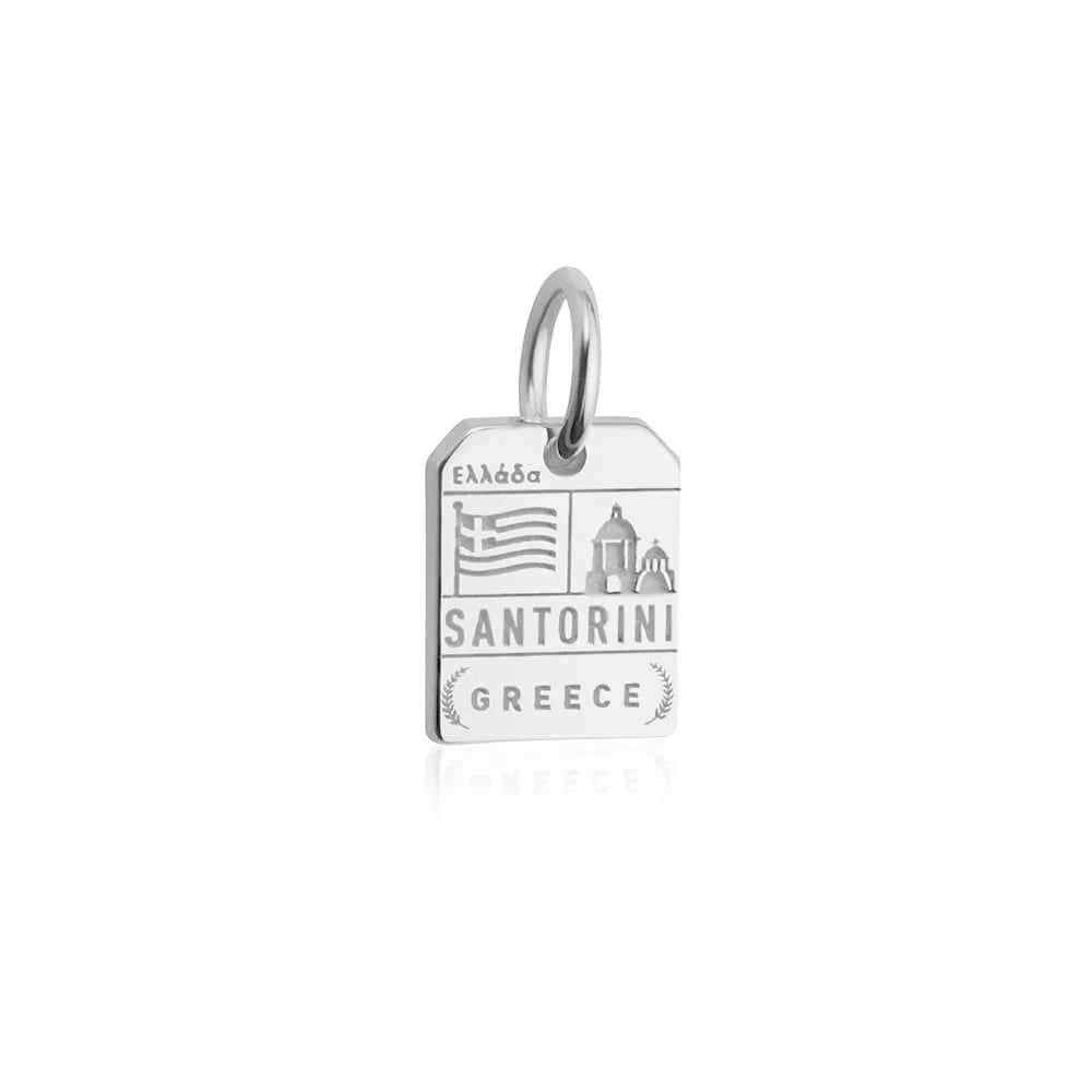 Santorini Greece Luggage Tag Charm, Silver Mini
