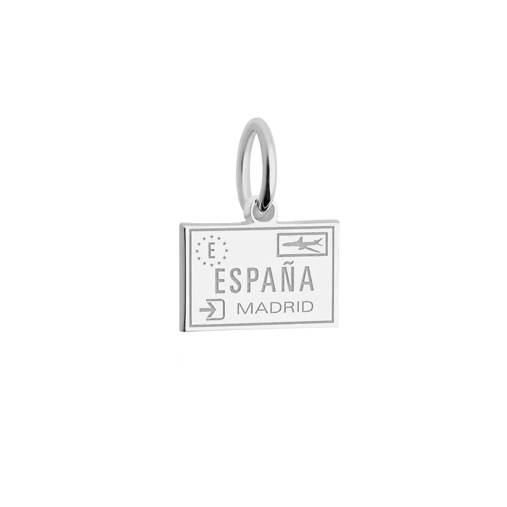 Spain Passport Stamp Charm, Silver Mini