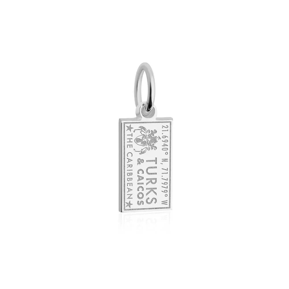 Turks & Caicos Passport Stamp Charm, Silver Mini