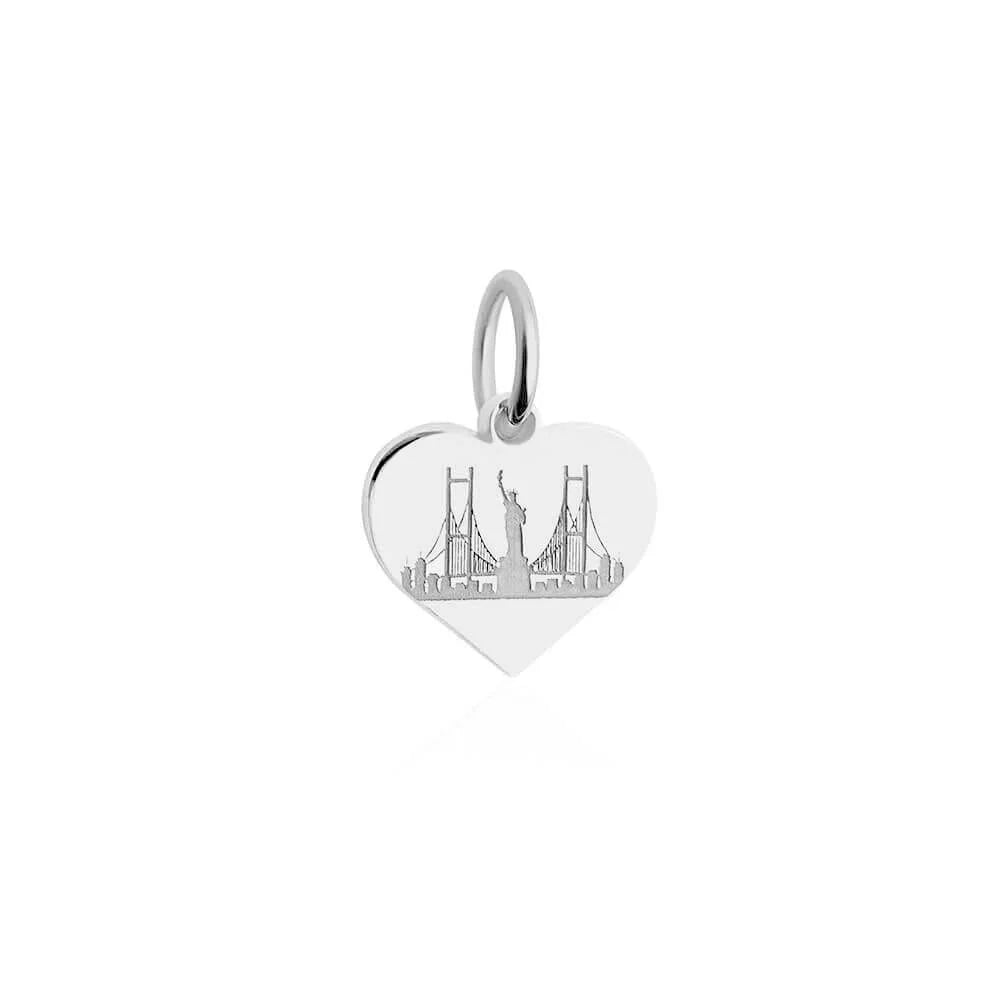 New York Skyline Heart Charm, Silver Mini