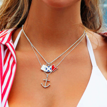 Letter Y, Nautical Flag Silver Large Charm