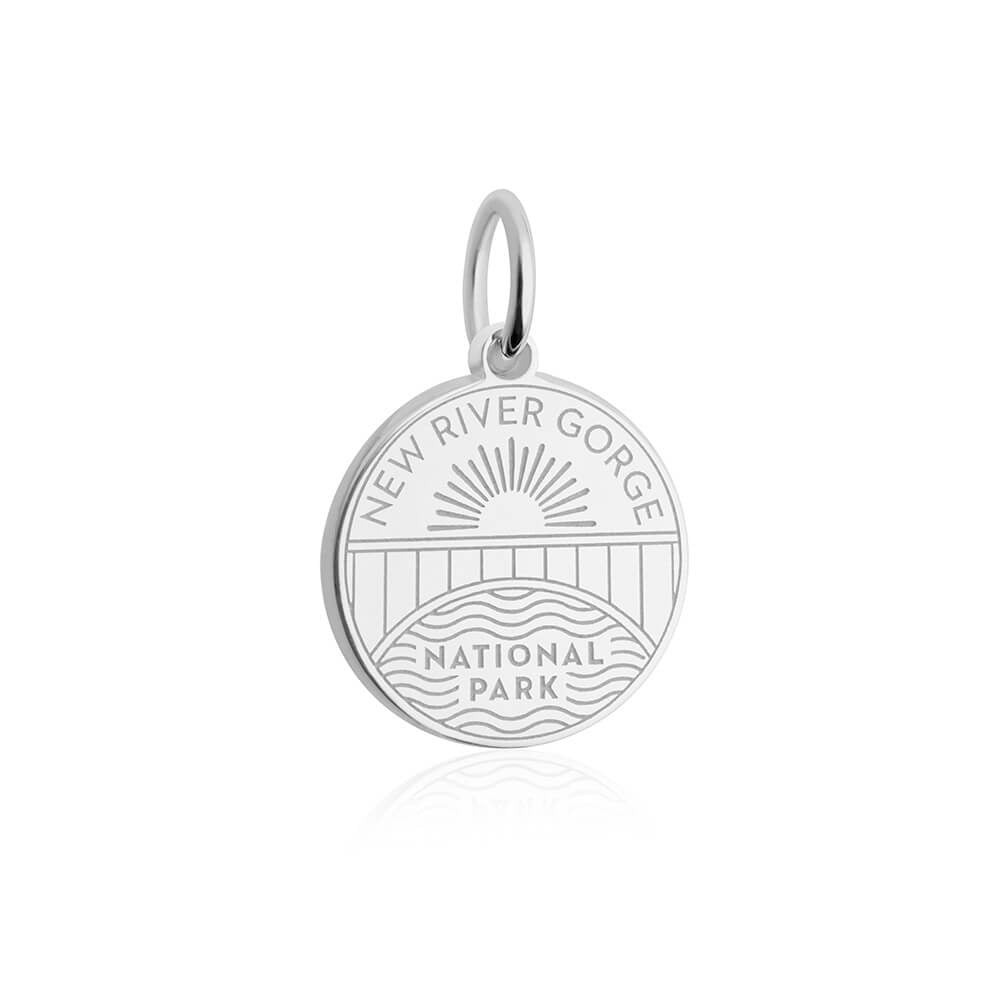 sterling silver engraved round new river gorge national park charm