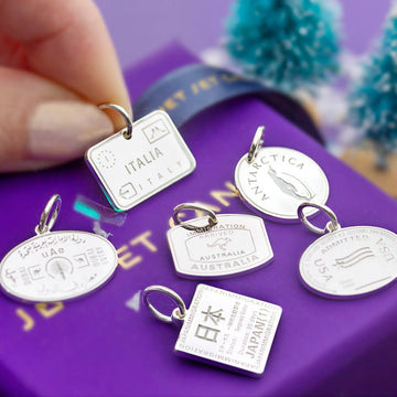 4 Silver Passport Stamp Charms Set