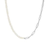 Pearl Paperclip Chain Necklace, 16" Silver