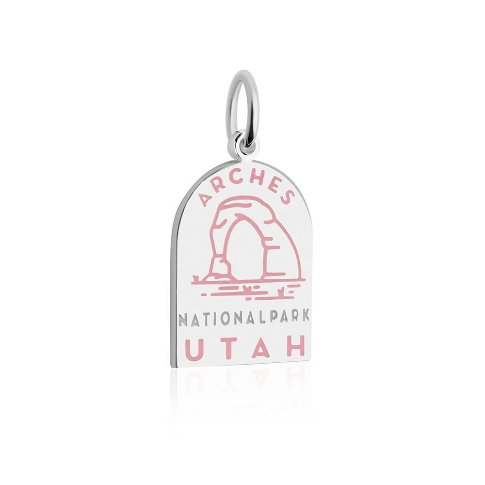 sterling silver pink enamel arches national park utah charm