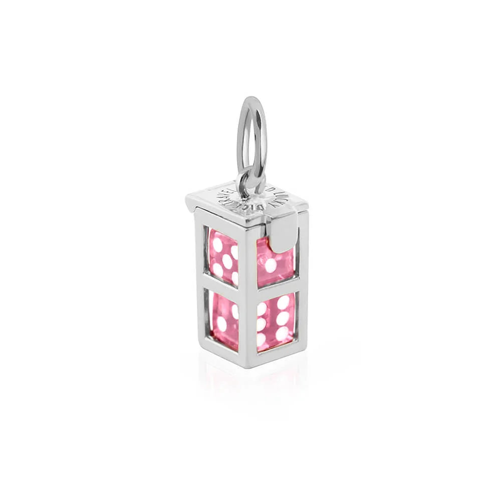 Dice Cage Charm with Color Dice, Silver