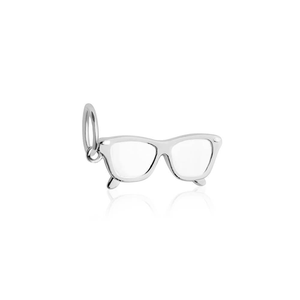 Sterling Silver charm in a 3D eyeglasses shape featuring a retro cat-eye design and a polished silver finish.