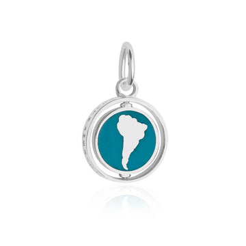 South America Continent Spinner Charm, Silver, Teal Enamel