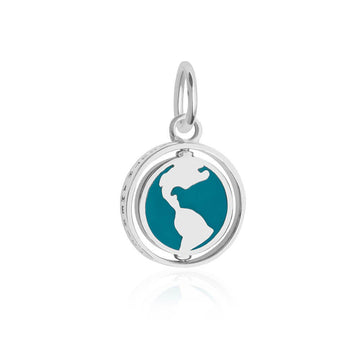 South America Continent Spinner Charm, Silver, Teal Enamel