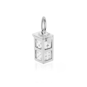 Dice Cage Charm with Dice, Silver