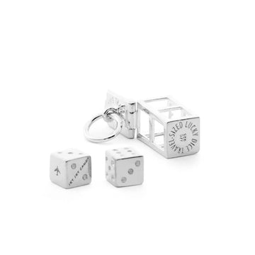 Dice Cage Charm with Dice, Silver