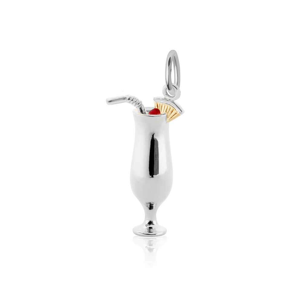 Two-Tone Charm featuring a Sterling Silver tropical cocktail glass with a gold pineapple wedge, red enamel cherry, and straw.
