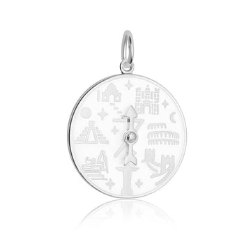 7 Wonders Of The World Spinner White Enamel, Silver