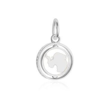 Antarctica Continent Spinner Charm, Silver, White Enamel