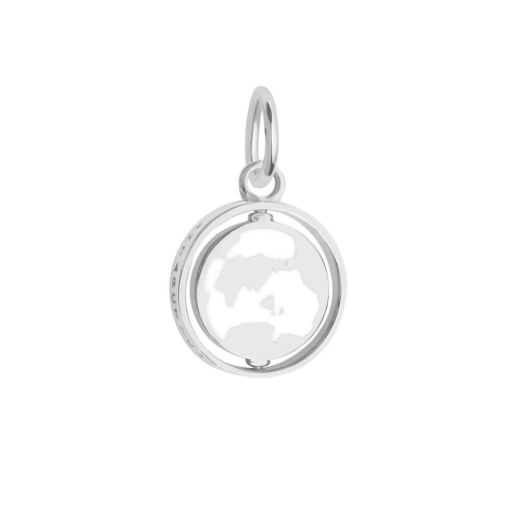 Sterling Silver spinner charm featuring a rotating globe design with map engravings on a circular pendant and bail.