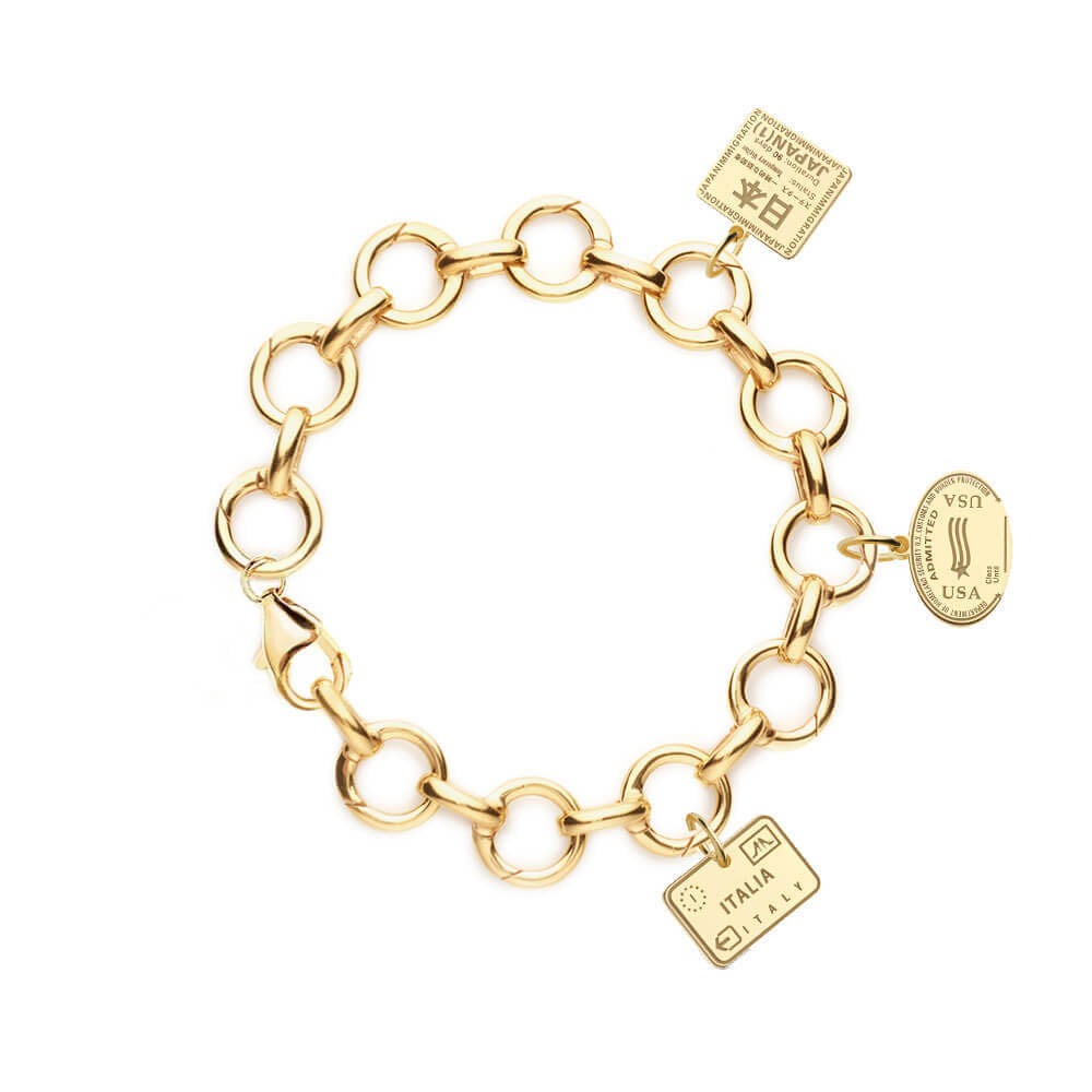 Bracelet Bundle: 3 Solid Gold Passport Stamp Charms